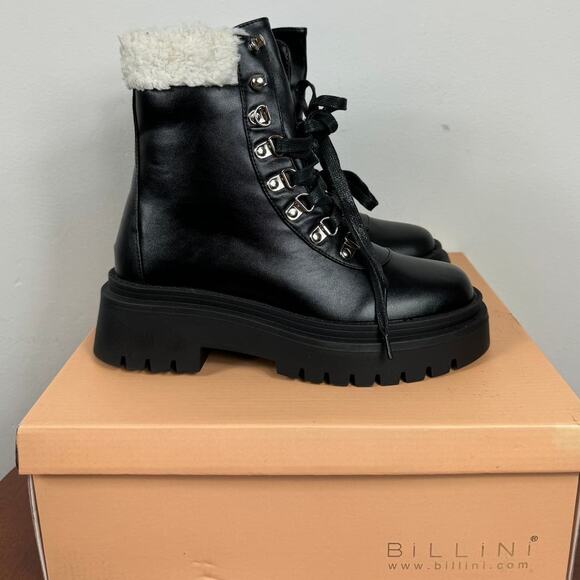 New Billini Ferria Combat Boot with Faux Shearling Trim in Black Women's Size 7 - Picture 4 of 8